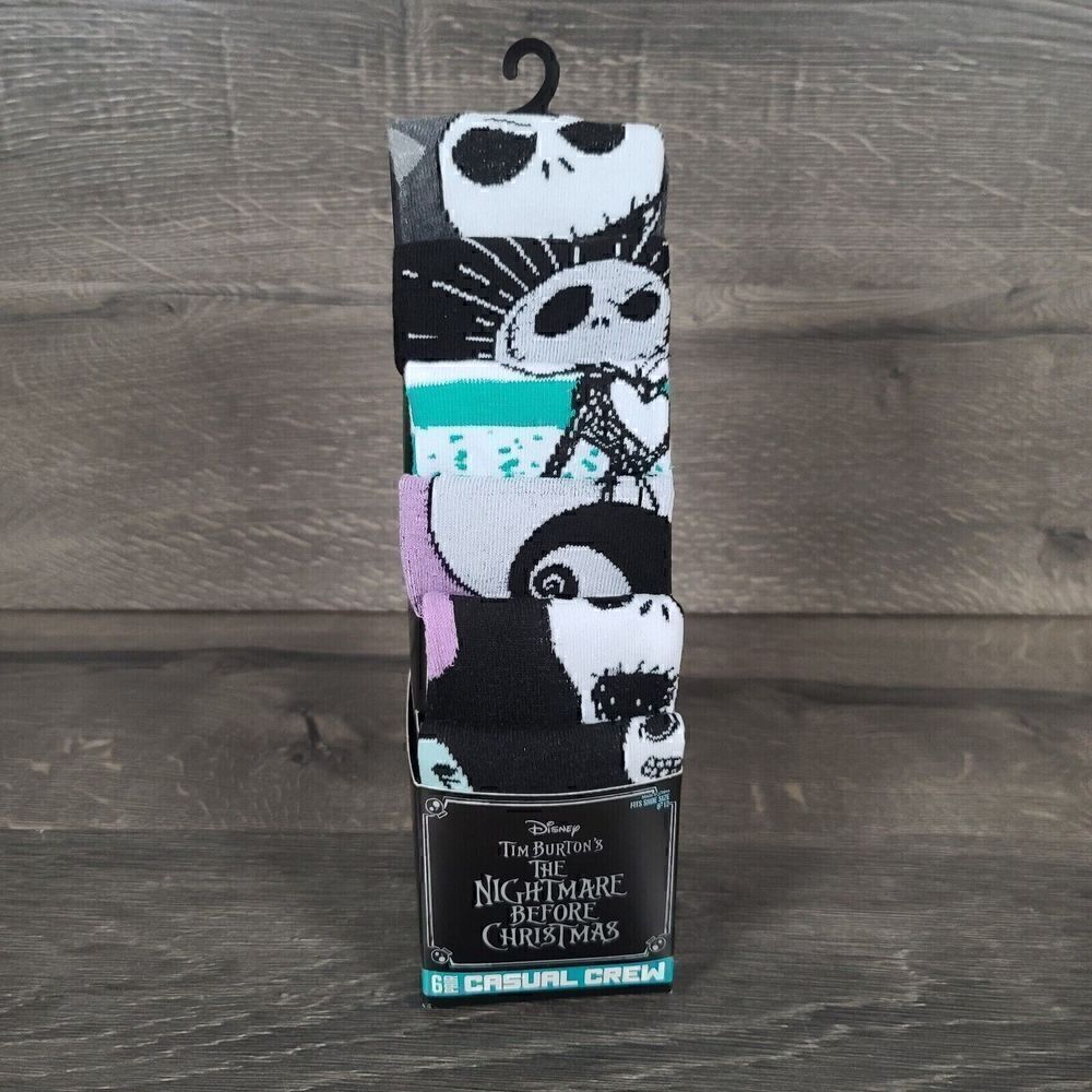 Nightmare Before Christmas 6 Pair Casual Crew Socks Shoe Size 8-12 New